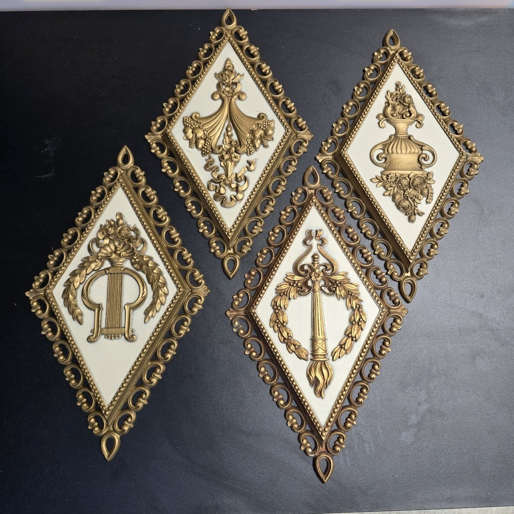Hollywood Regency Diamond Wall Plaques Homco 70s Set Of 4 7224 7225 7226 7227